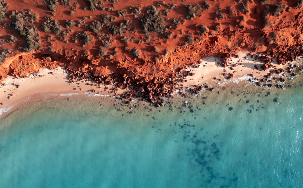 Aerial view of the landscape at Francois Peron National Park, within the Shark Bay World Heritage Area.